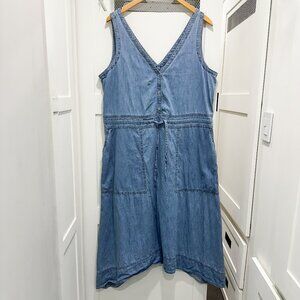 SOLD Gap Light Wash Jean Cotton Midi Dress Boho Garden Farm Plus XL Pockets